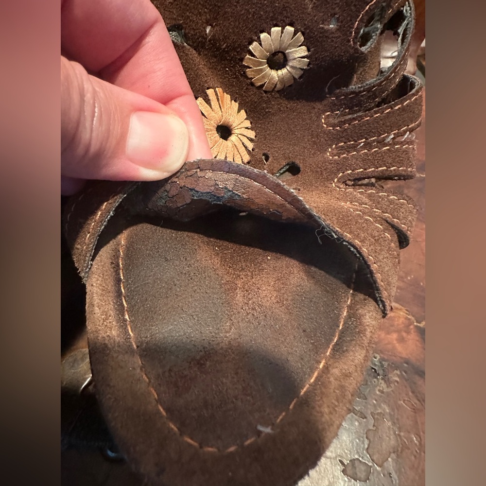 🤩Brown Suede Wooden 5 inch Platform Super Comfy 🌼 Floral Platform Shoes - Picture 8 of 14